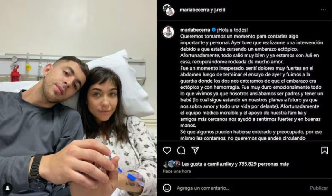 María Becerra compartió que fue sometida a una cirugía por un embarazo ectópico y asegura estar recuperándose en casa.
