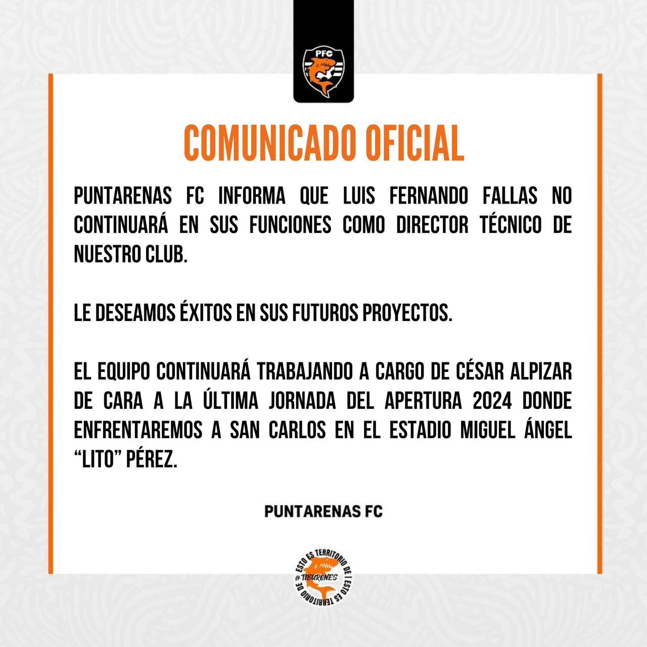 Luis Fernando Fallas fue despedido de Puntarenas FC tras tres meses. Foto: PFC