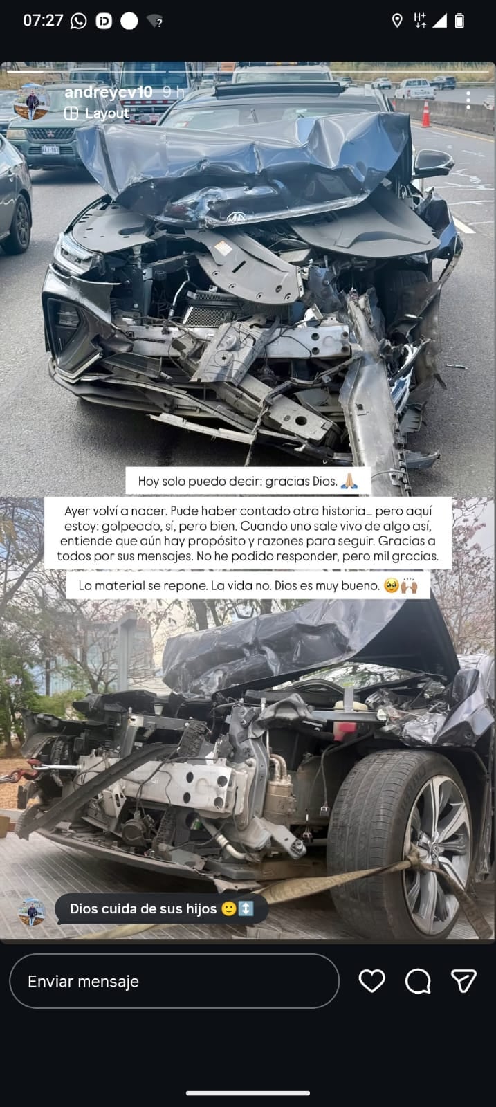 El exjugador costarricense compartió imágenes que ponen los pelos de punta y agradeció estar con vida