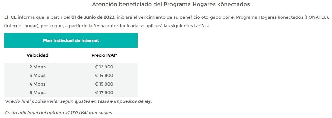 El programa hogares conectados arrancó en el 2016 para facilitar a los hogares en condición de pobreza y pobreza extrema, y según la recomendación del Instituto Mixto de Ayuda Social (IMAS) y el Ministerio de Educación Pública (MEP), el acceso a una conexión a Internet de 5 megas y una computadora portátil