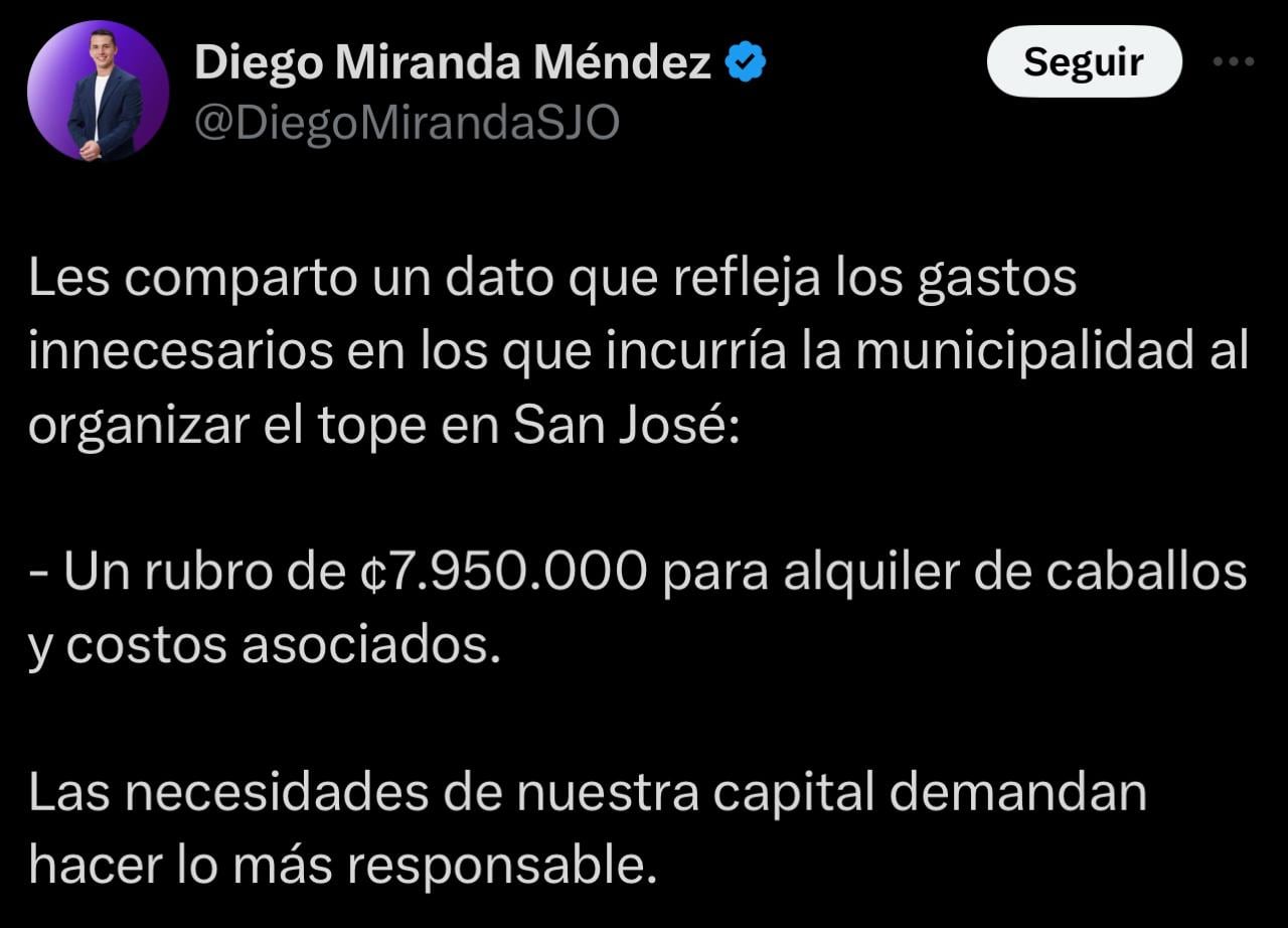 Diego Miranda, alcalde de San José cancela Tope y carnaval
