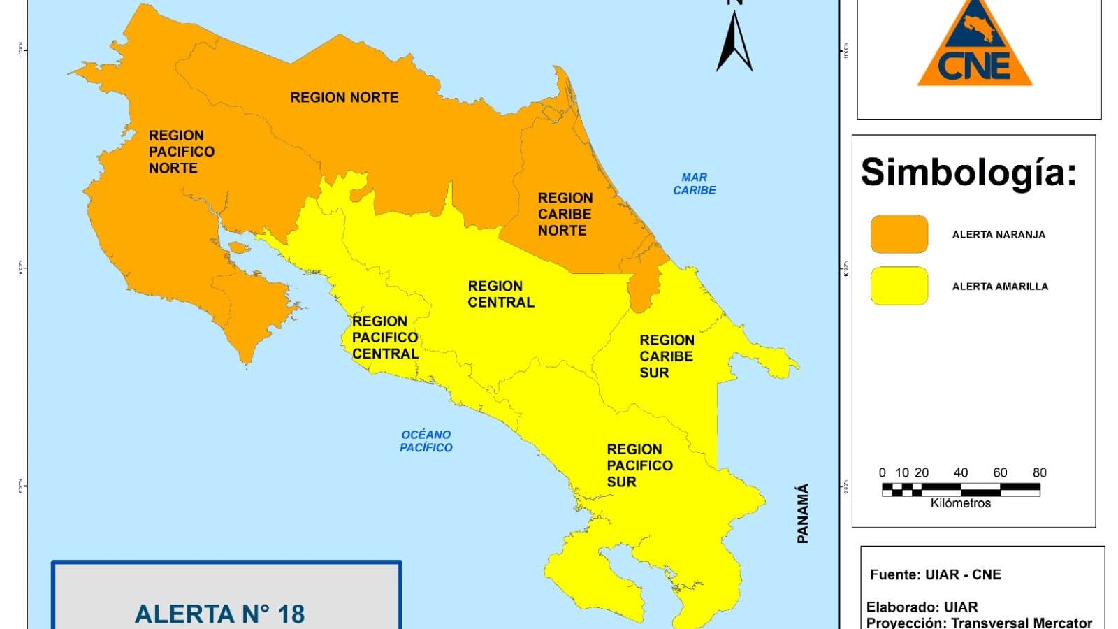 Costa Rica está en alerta amarilla y naranjas por tres ondas tropicales que pasarán en los últimos días de junio 2025. Foto: CNE para LT