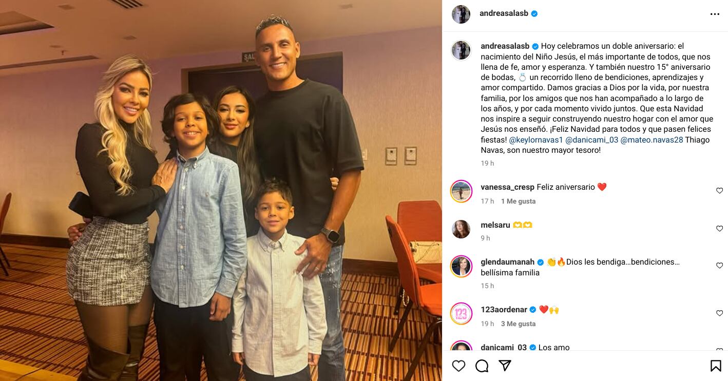 Keylor Navas y Andrea Salas estuvieron de aniversario de bodas este 25 de diciembre