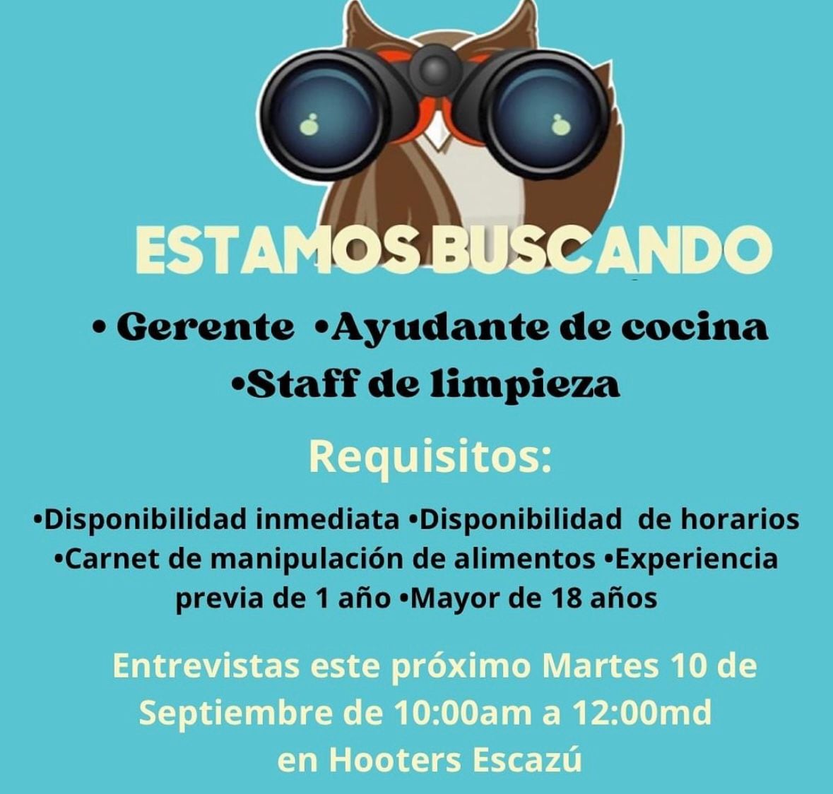 Hooters puestos de empleo
trabajo
empleo Costa Rica