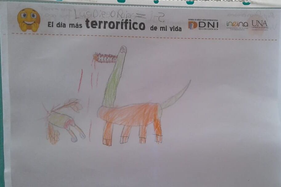 Niños dibujan su día más terrorífico. Taller dado por la Universidad Nacional.