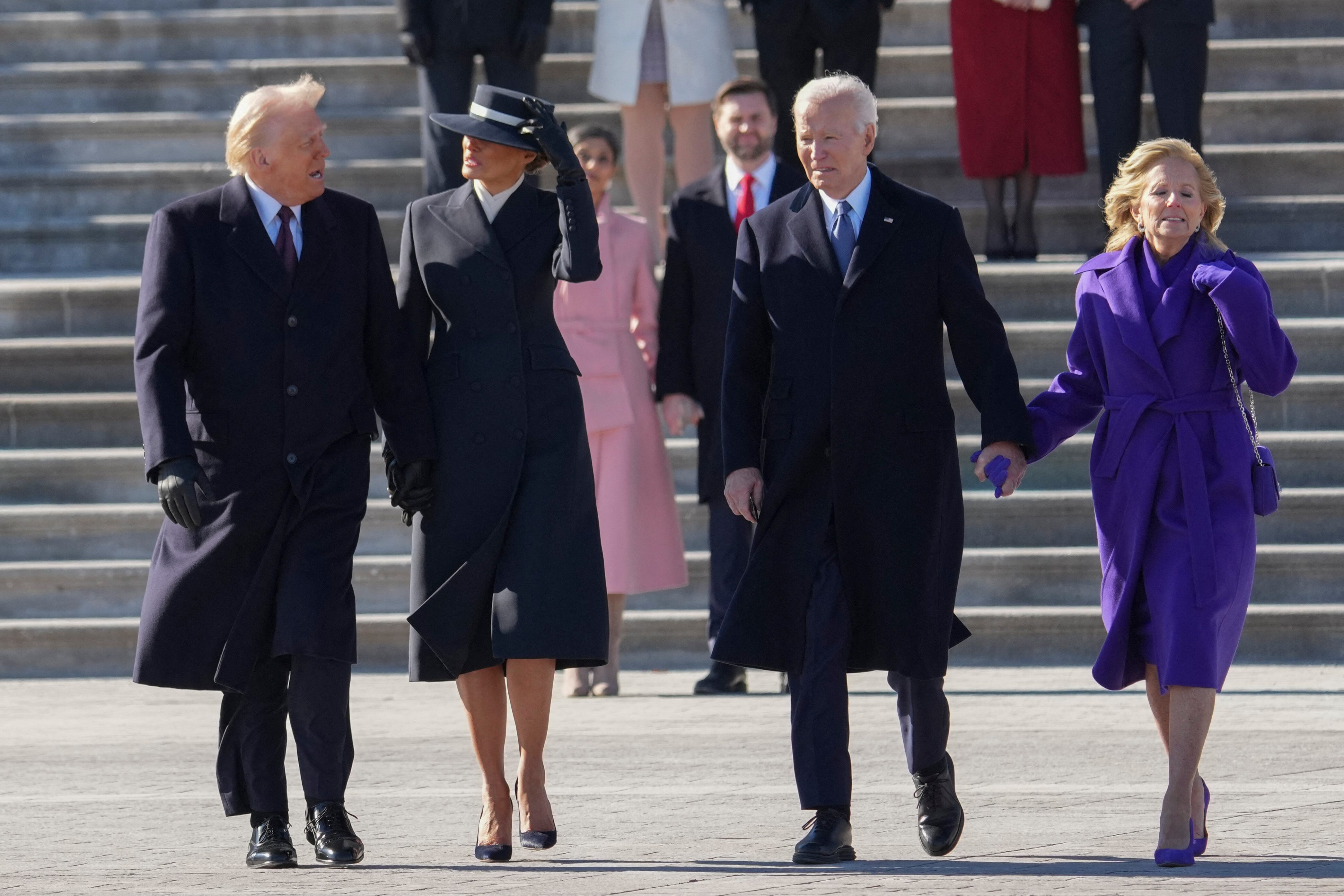 Imágenes de Melania Trump durante la investidura de su esposo Donald Trum como nuevo presidente de Estados Unidos.