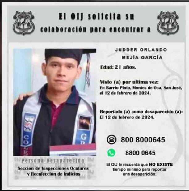 Judder Mejía desapareció en febrero, el OIJ encontró su cuerpo e informó a su familia que un hombre lo asesinó.