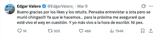 Esta fue una de la publicaciones de Édgar Valero.