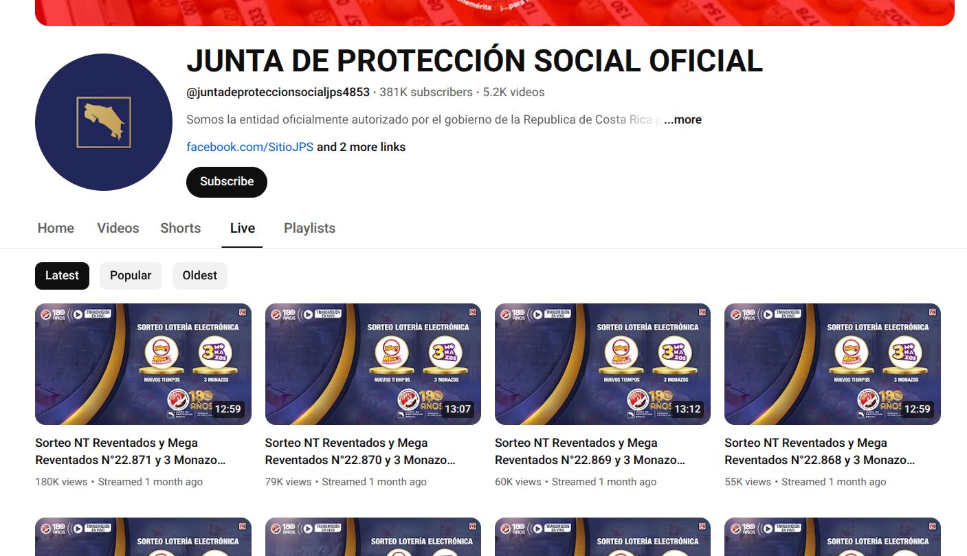 La JPS dejó de transmitir sus sorteos desde YouTube desde agosto.