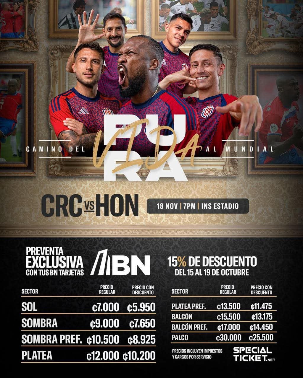 Los precios de las entradas para el Costa Rica vs Honduras.