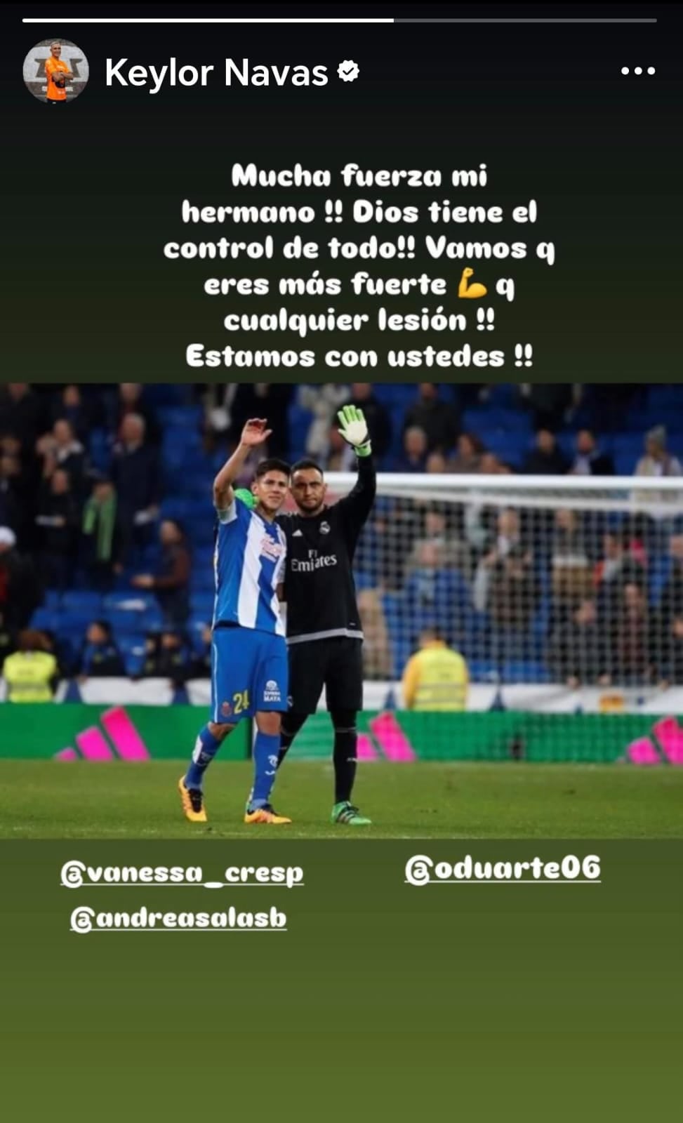 Keylor Navas envió un mensaje de solidaridad a Óscar Duarte.
