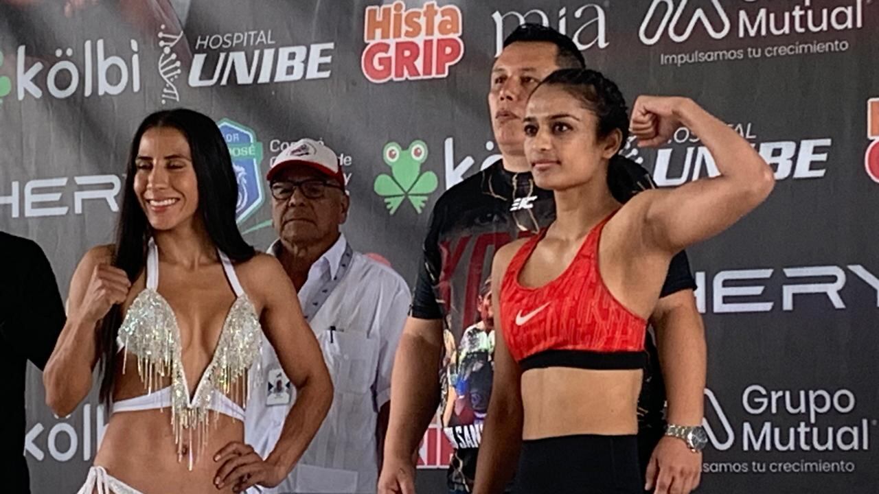 19/07/2024, San Jose, pesaje de Yokasta Valle, para la pelea del próximo sábado 20 de julio en el estadio Ricardo Saprissa, con la boxeadora de la India, Ramadeep Kaur.