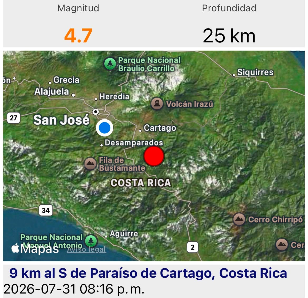 Según Ovsicori, el sismo tuvo una magnitud de 4,7.