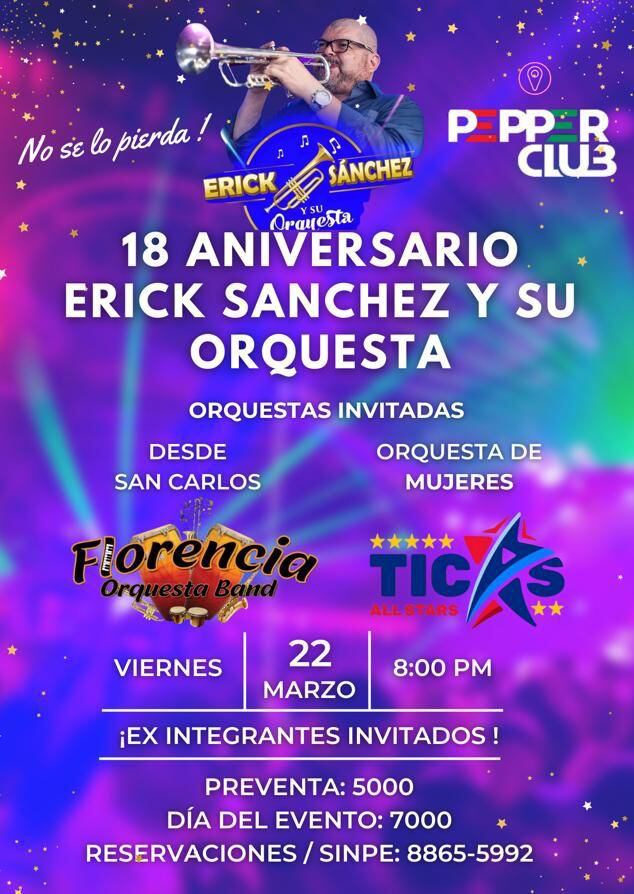 Erick Sánchez y su orquesta celebran 18 años de trayectoria.