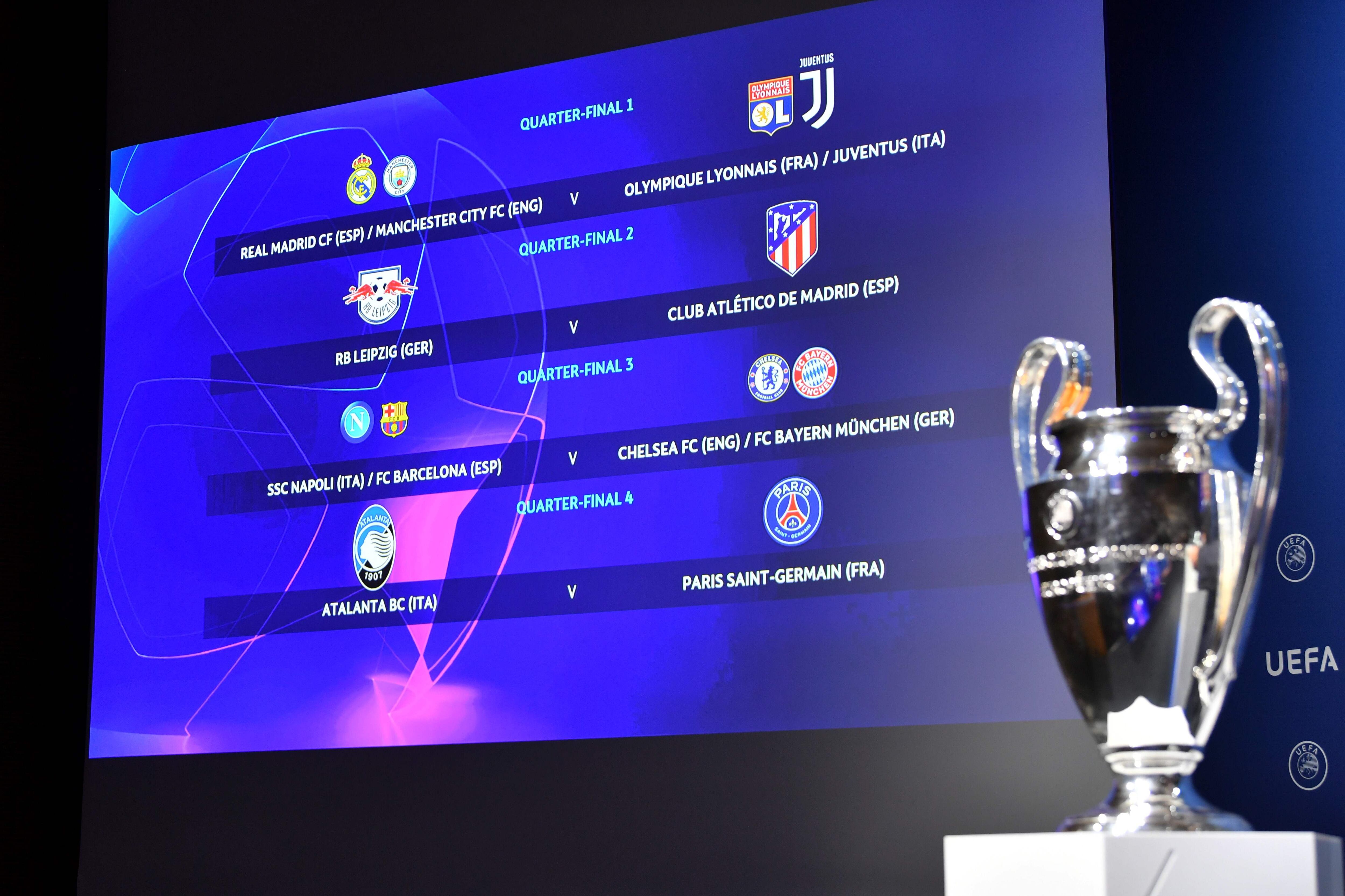 Así quedó el sorteo para la reanudación de la Champions League, bajo la amenaza de que los planes se estropeen por la pandemia. Fotografía: AFP