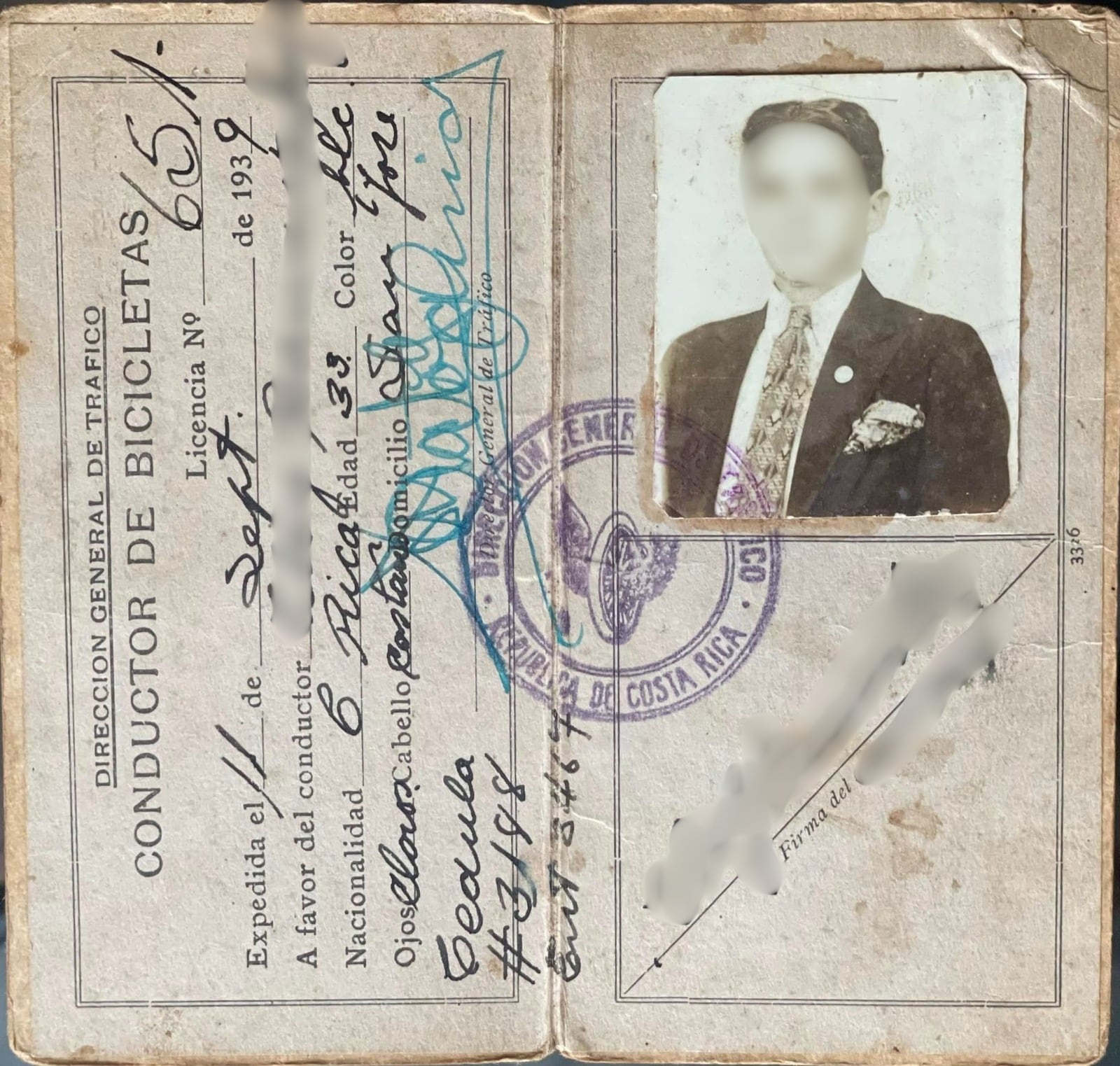Don Josué Barrantes publicó en Fotos Antiguas de Costa Rica la licencia de su abuelito.