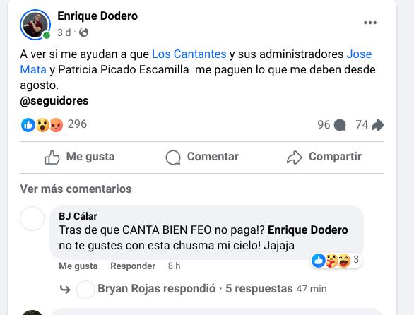 Enrique Dodero, exintegrante de Los Cantantes. Facebook