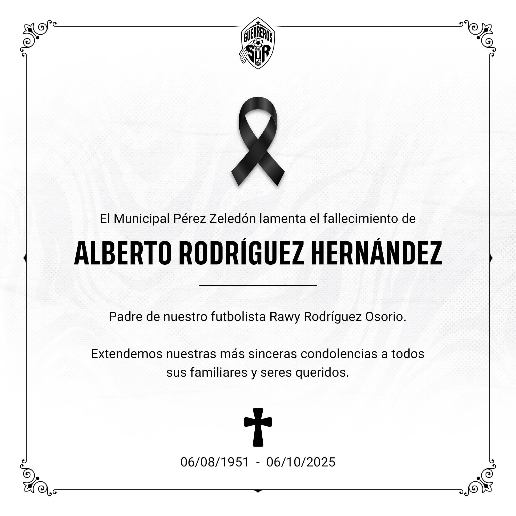 Alberto Rodríguez, padre del jugador Rawy Rodríguez falleció este 6 de octubre del 2025.