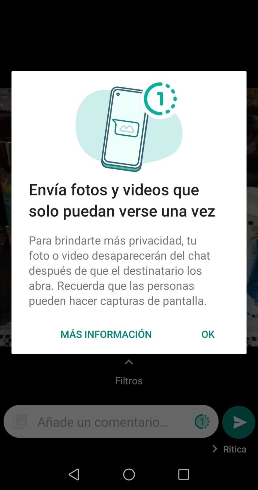 Ya es posible en WhatsApp que uno pueda enviarle una foto o un video a la persona con la que se está chateando y que esa foto o video se autodestruya después de que fue visto