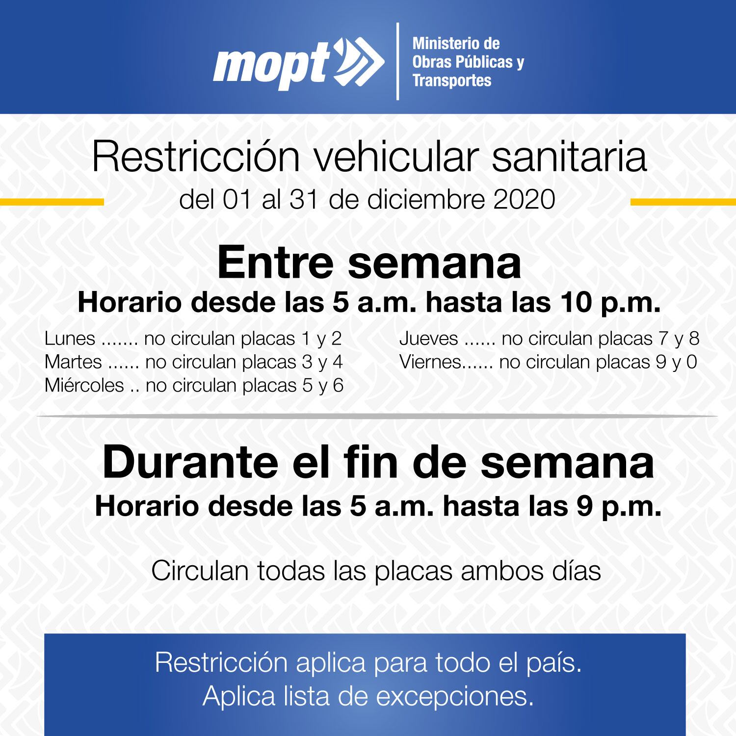 Restricción vehicular para diciembre del 2020