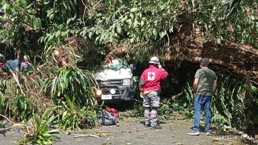 Árbol cae sobre ambulancia y reportan a una persona prensada