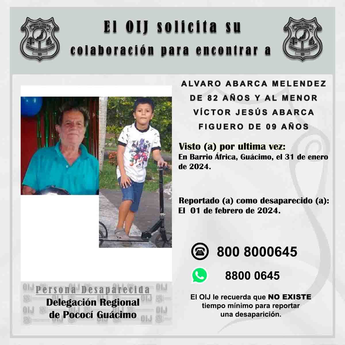 El padre y su hijo fueron vistos por última vez el pasado 31 de enero. Foto OIJ.