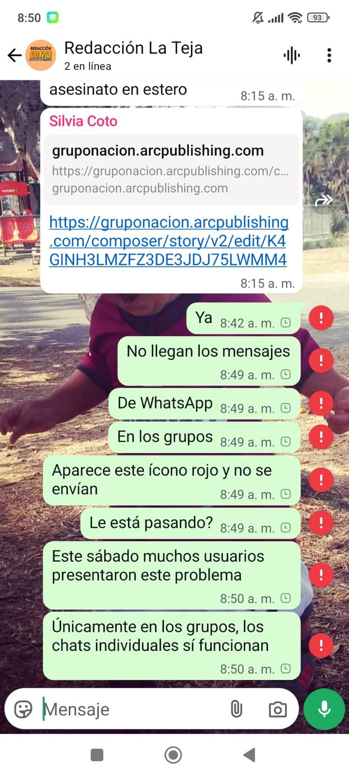 Este sábado se reporta una falla para enviar mensajes de WhatsApp a grupos