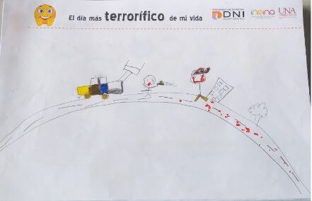 Niños dibujan su día más terrorífico. Taller dado por la Universidad Nacional.