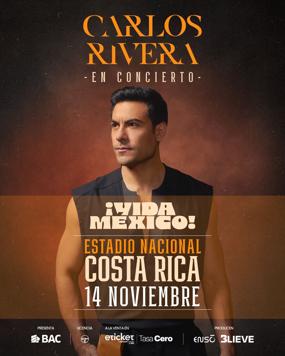 Carlos Rivera se presentará en el Estadio Nacional de Costa Rica en noviembre.