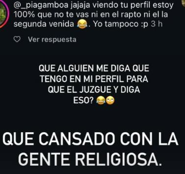 Alicia Gamboa, hermana de Marilin Gamboa, no se le quedó callada a un hombre que le insinuó que no iría al cielo, basado en el contenido que ella comparte en su Instagram.