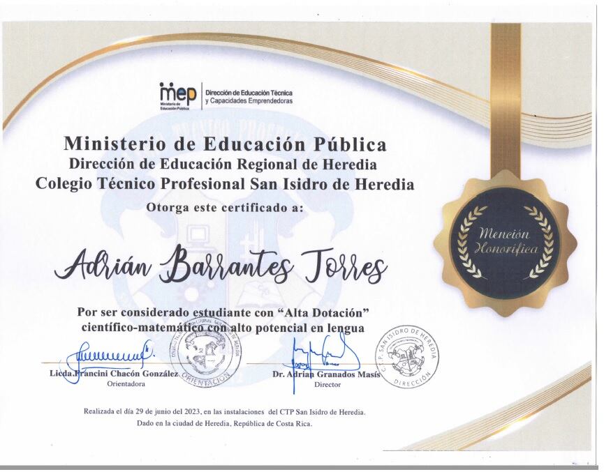 Adrián Barrantes Torres, es vecino de san Pablo Heredia