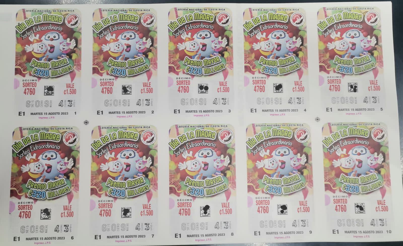 sorteo extraordinario que confirmó la Junta de Protección Social para el Día de las Madres, el cual tiene un premio mayor de ₡640 millones en emisión doble.