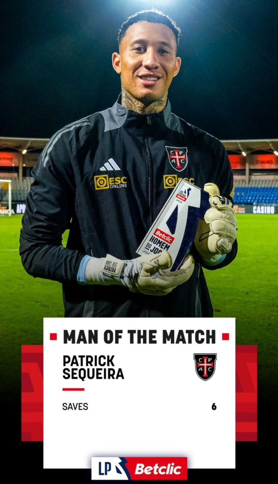 Patrick Sequeira fue nombrado como el jugador del partido este viernes con el Casa Pía. Foto: X