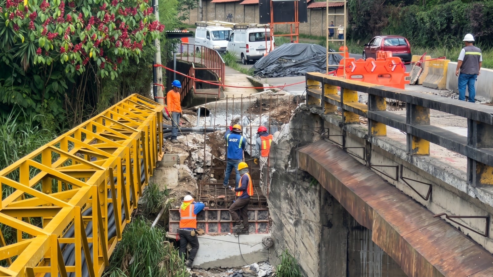 Trabajos en el puente sobre el río Cañas