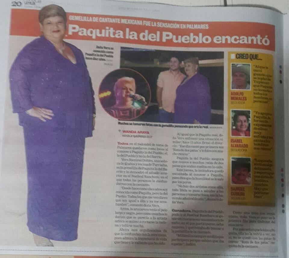 Vera Ramírez Dobles. “No he parado de llorar porque me trató como una amiga cuando vino a Palmares en el 2015”, fue lo primero que nos dijo, tras saber de la muerte de la artista.