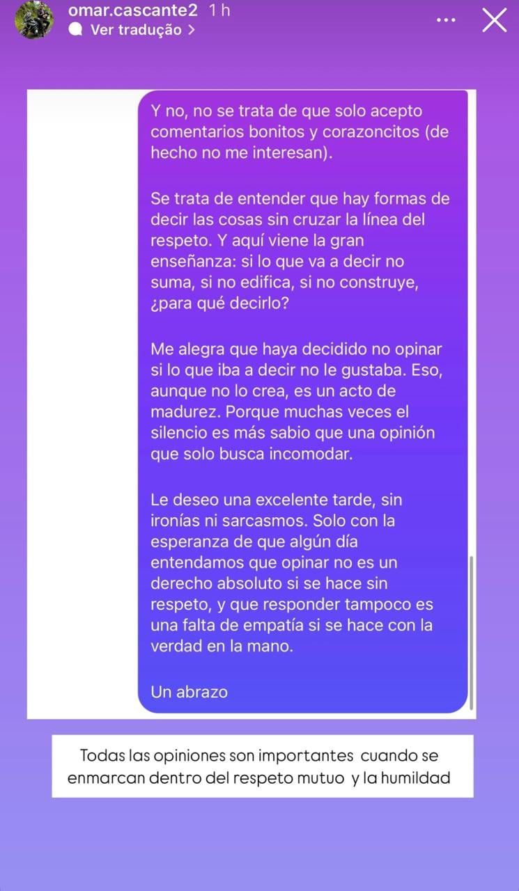 Omar Cascante enfrenta ácidas críticas de alguna gente porque está en un régimen de dieta y ejercicio por un tema de salud al que ya le ganó la batalla