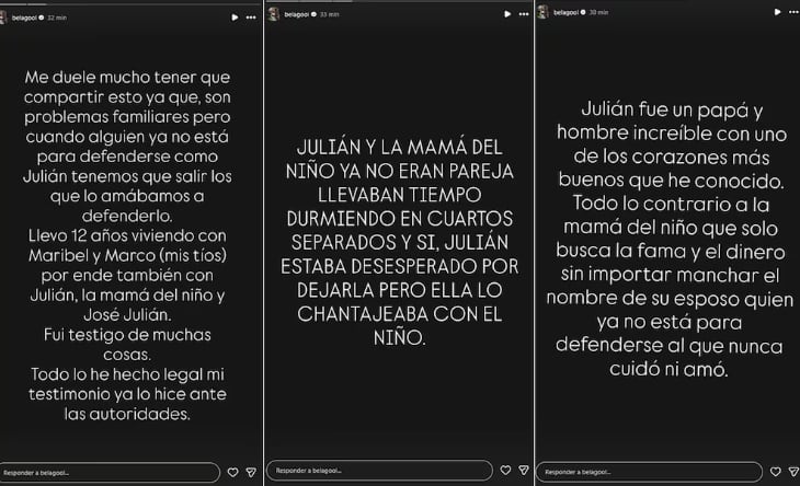 Maribel García, sobrina de Maribel Guardia, defendió a su primo Julián Figueroa.