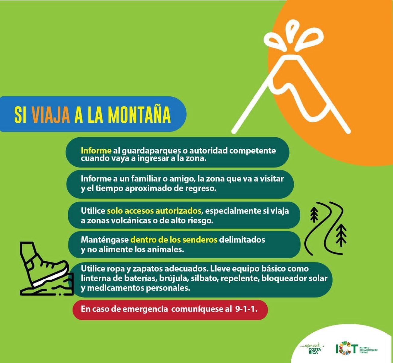 Con el inicio de la Semana Santa, el Instituto Costarricense de Turismo (ICT) preparó una serie de infografías con consejos y recomendaciones para ser turistas responsables y seguros durante los días de descanso y reflexión