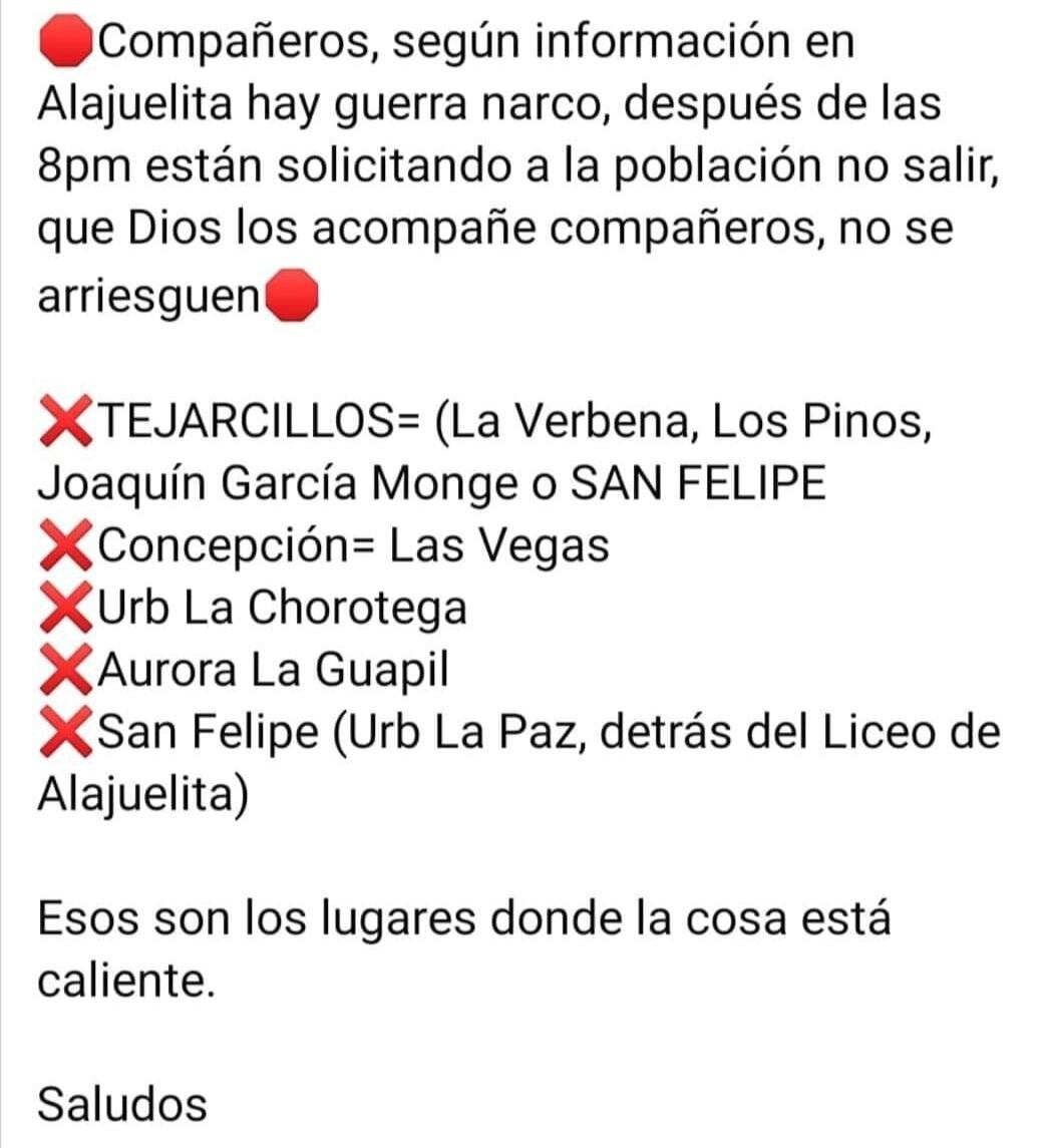 mensaje sobre guerra narco en alajuelita