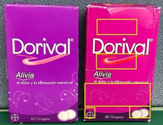 Cambios en el color del empaque y en su diseño deben levantar las sospechas de posible falsificación.
Fotografía: Ministerio de Salud