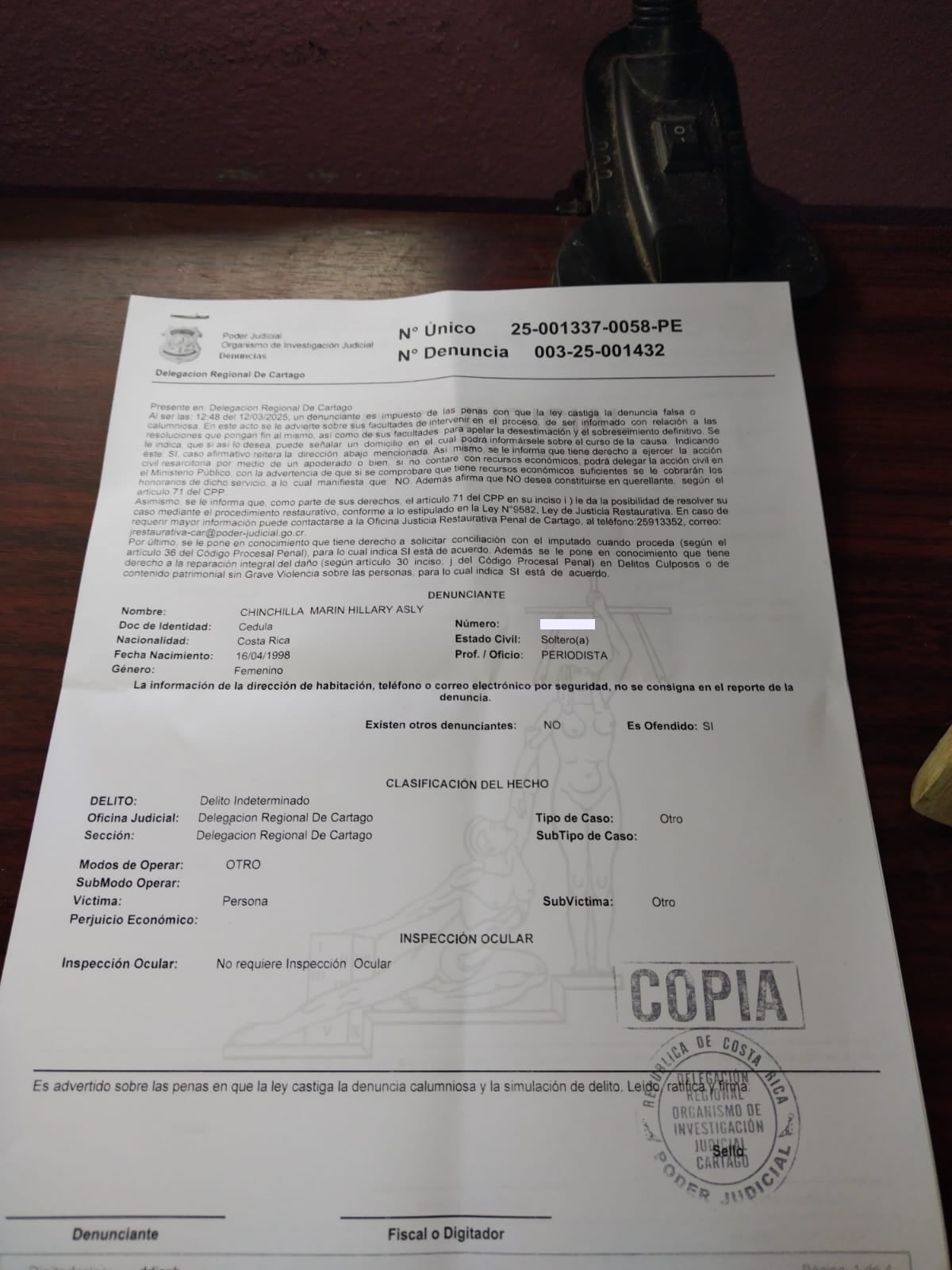 Periodista Hillary Chinchilla denuncia que están estafando con su nombre