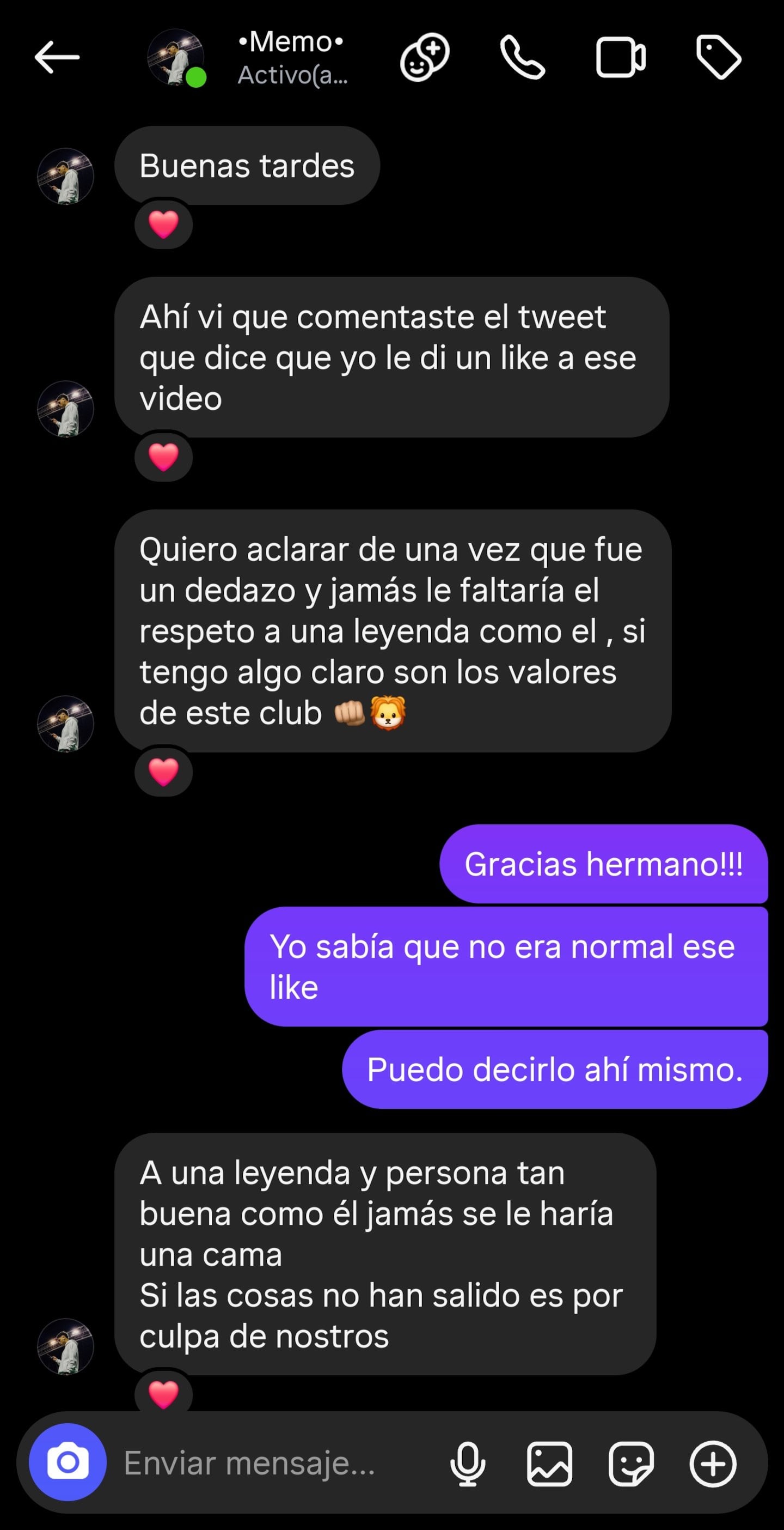 Guillermo Villalobos le aclaró al creador de contenido Johan Guerra que sucedió con el Me Gusta que dio este jueves.