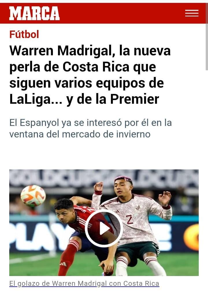 Diario Marca de España sobre Warren Madrigal