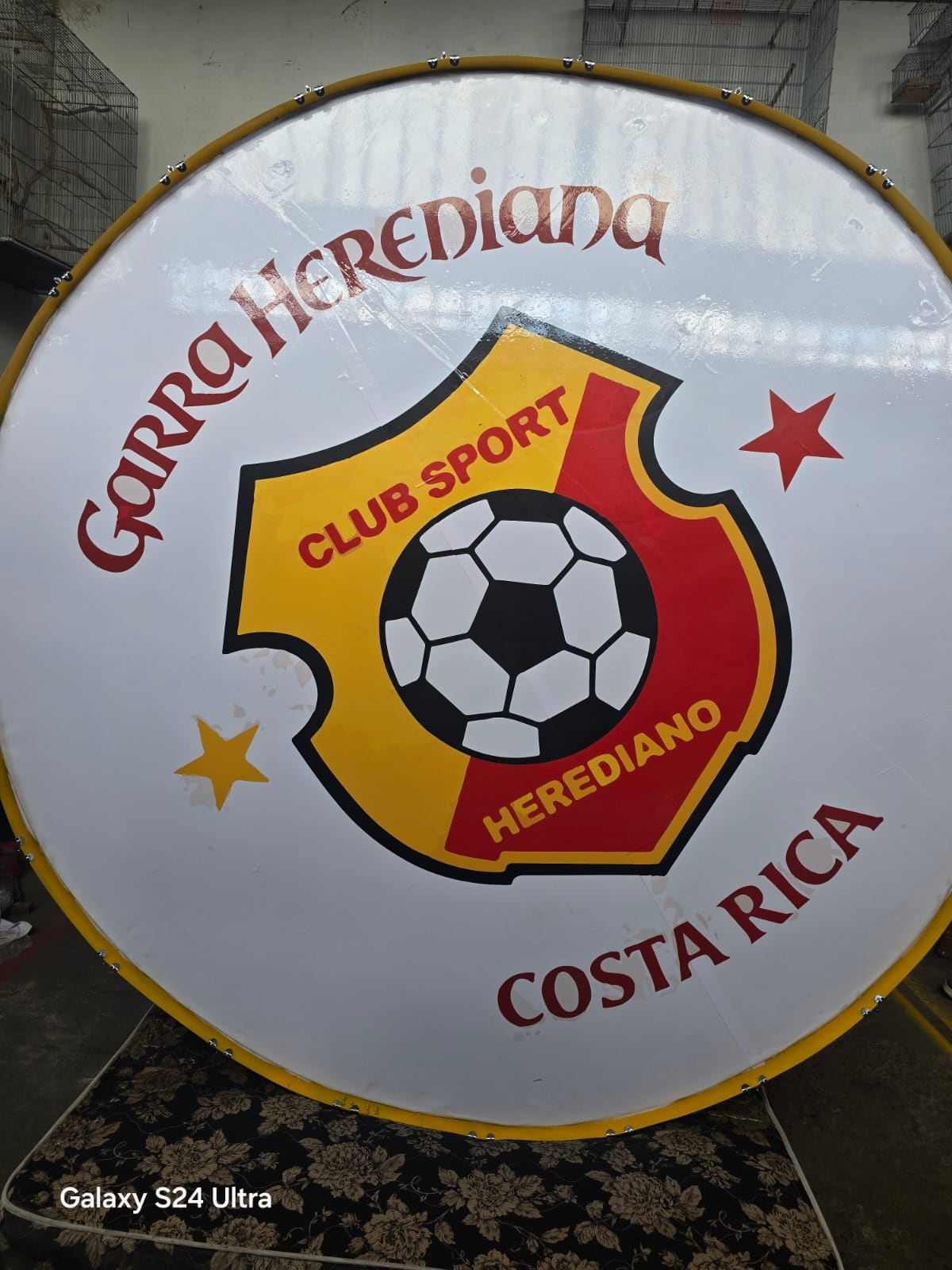 La Garra Herediana, barra del Herediano, estrenó un bombo gigante ante Alajuelense.