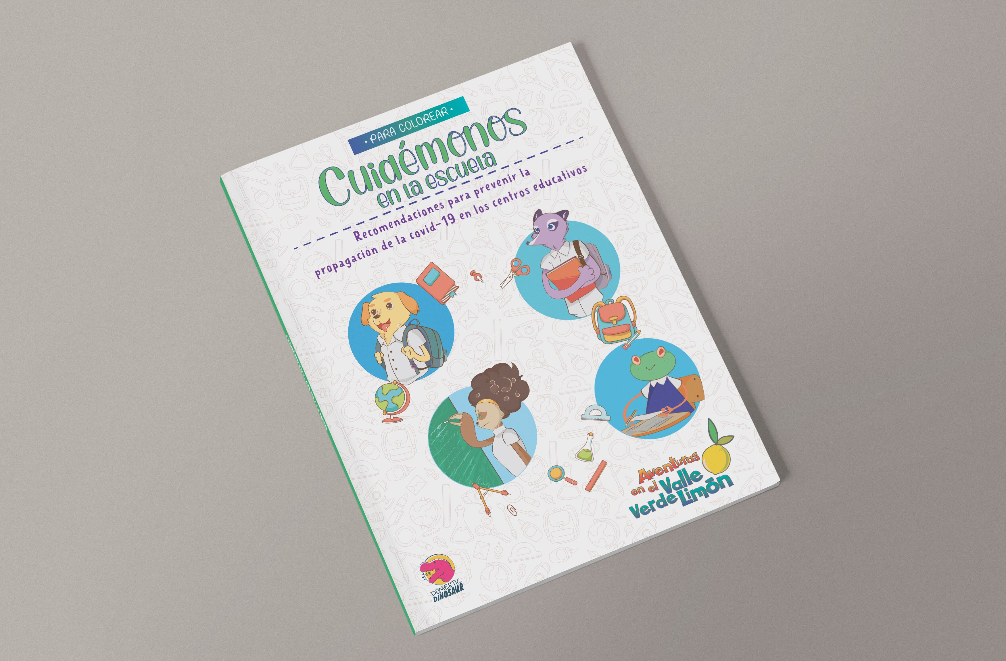 El libro “Cuidémonos en la escuela” tiene a un grupo de amigables personajes del reino animal que están deseosos por compartir sus consejos y experiencias para protegerse del covid-19