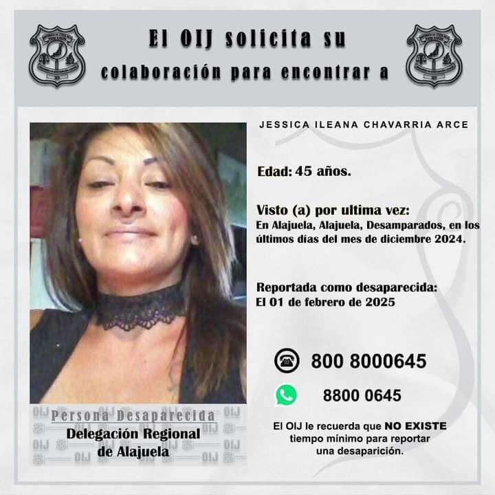 Jessica Chavarría Arce, desaparecida. Foto cortesía Keylin Chavarría.