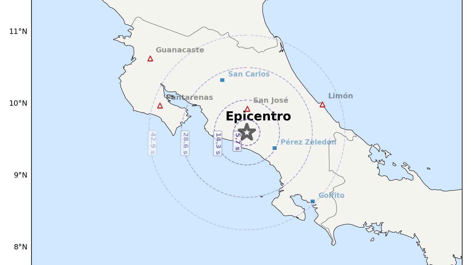 Temblor en Tarrazú, fue percibido en Desamparados y otras zonas aledañas. Foto: Ovsicori