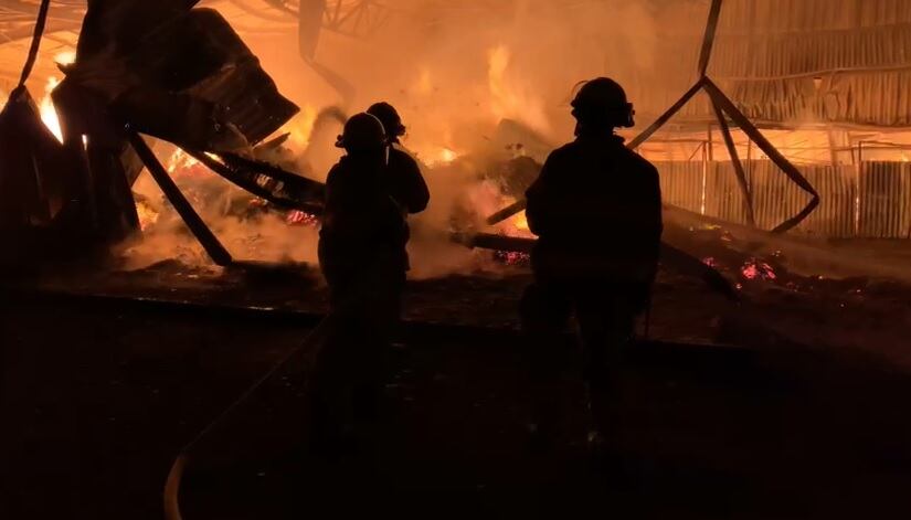 Incendio en empacadora de piña en Sarapiquí. Foto Bomberos.