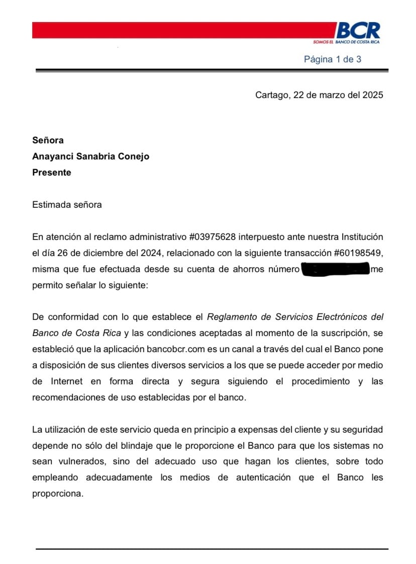 Este correo, con firma del 22 de marzo, deja en evidencia que el BCR está al tanto del caso de Anayanci.