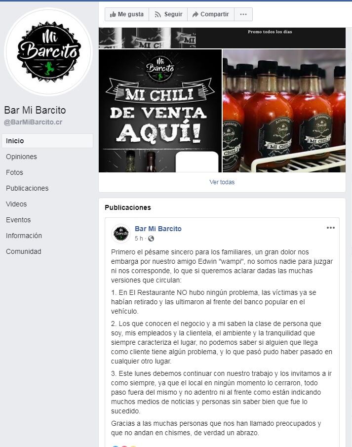 Frente a bar Mi Barcito hubo balacera que dejó tres muertos en Alajuelita